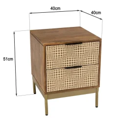 Chevet en bois de manguier 2 tiroirs motifs ethniques ALIX