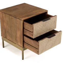 Chevet en bois de manguier 2 tiroirs motifs ethniques ALIX