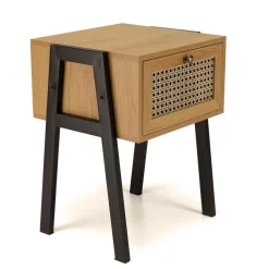 Chevet marron 1 tiroir effet cannage pieds inclinés métal CHARLIE