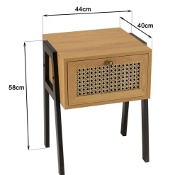 Chevet marron 1 tiroir effet cannage pieds inclinés métal CHARLIE