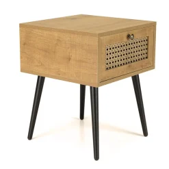 Chevet marron 1 tiroir effet cannage pieds métal noir CHARLIE