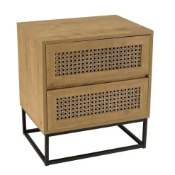Chevet marron 2 tiroirs effet cannage pieds métal noir CHARLIE