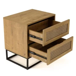 Chevet marron 2 tiroirs effet cannage pieds métal noir CHARLIE