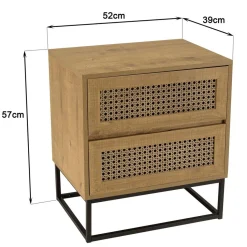 Chevet marron 2 tiroirs effet cannage pieds métal noir CHARLIE