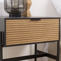 Chevet marron et noir 1 tiroir Pin pieds métal noir