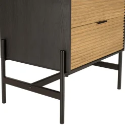 Chevet marron et noir 2 tiroirs Pin pieds métal noir