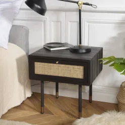 Chevet Noir 1 Tiroir Cannage YANIS