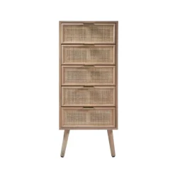 Chiffonnier 5 tiroirs façades en rotin naturel en bois Beige