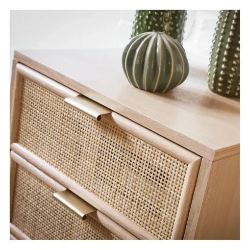 Chiffonnier 5 tiroirs façades en rotin naturel en bois Beige