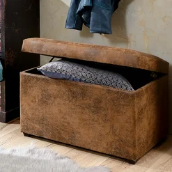 Coffre de rangement marron vintage en simili cuir
