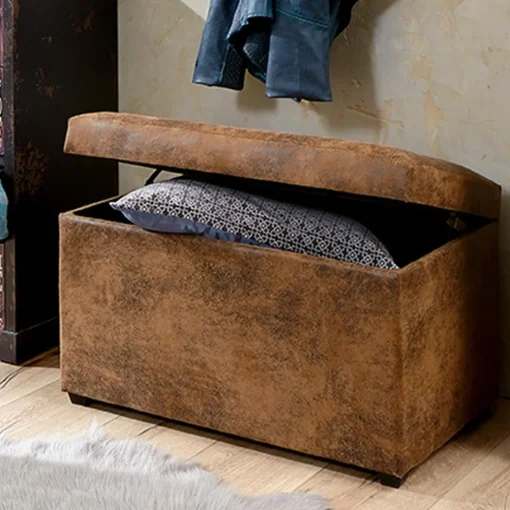 Coffre de rangement marron vintage en simili cuir