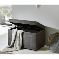 Coffre de rangement tissu anthracite assise rembourrée et rabattable