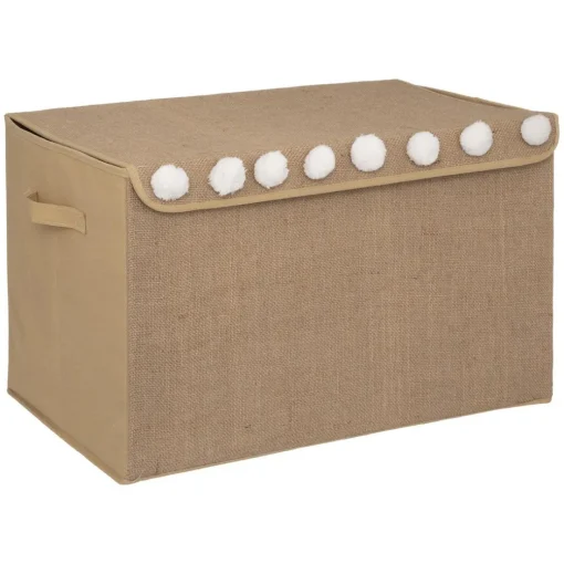 Coffre non-tissé jute et pompons marron