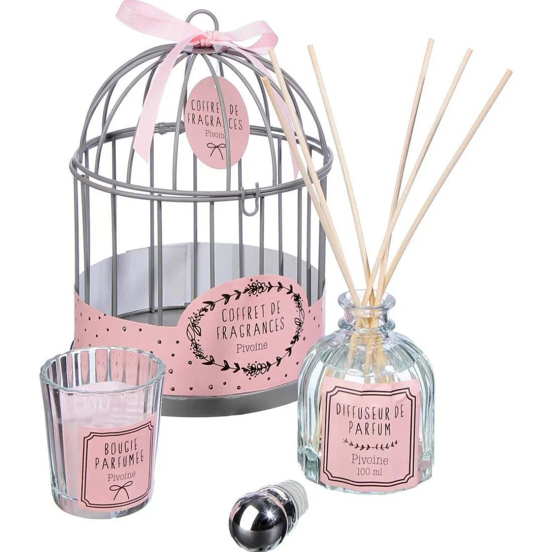 Coffret Cage Et Diffuseur Et Bougie D14 cm Vert