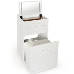 Coiffeuse compacte avec miroir LED, tiroir et pouf intégré Germina Blanc