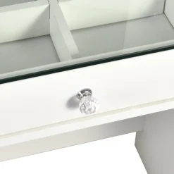 Coiffeuse moderne avec 13 tiroirs et plateau en verre transparent Probeauty Blanc