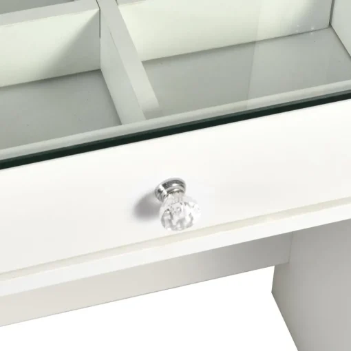Coiffeuse moderne avec 13 tiroirs et plateau en verre transparent Probeauty Blanc