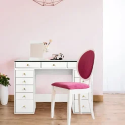 Coiffeuse moderne avec 13 tiroirs et plateau en verre transparent Probeauty Blanc