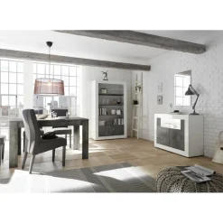 Colonne 3 étagères en bois et 2 portes URBINO blanc brillant et oxyde