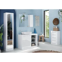 Colonne de rangement salle de bain 1 Porte 5 étagères L40xH195 cm blanc