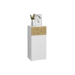 Commode 1 porte 1 tiroir BELM 2 blanc et naturel