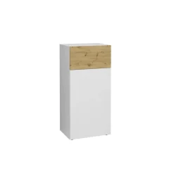 Commode 1 porte 1 tiroir BELM 2 blanc et naturel