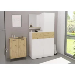 Commode 1 porte 1 tiroir BELM 6 blanc et naturel