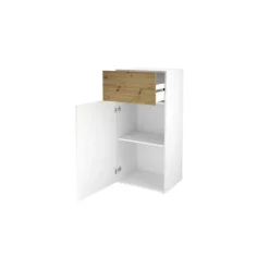 Commode 1 porte 1 tiroir BELM 6 blanc et naturel