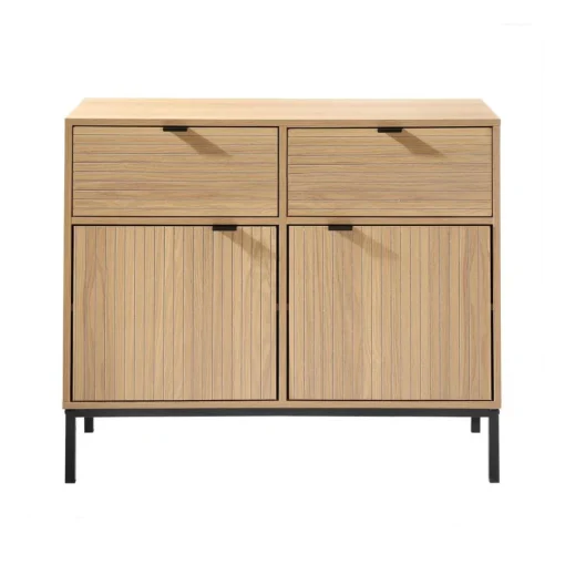 Commode 2 Portes 2 Tiroirs Façades Rainurées en bois Beige