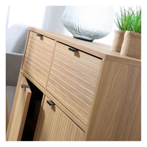 Commode 2 Portes 2 Tiroirs Façades Rainurées en bois Beige