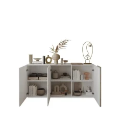 Commode 3 portes Blanc lacqué brillant chene