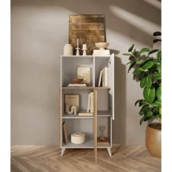 Commode 2 portes Bois et blanc laqué