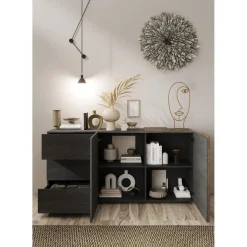 Commode 2 portes et 3 tiroirs gris VENUS