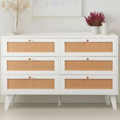 Commode 6 tiroirs avec cannage Dalgora Blanc