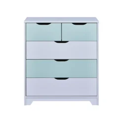 Commode 5 tiroirs Bois Massif Gris et Vert Sauge