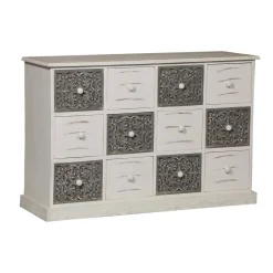 Commode 12 Tiroirs Changmay Bois Gris Et Blanc