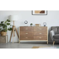 Commode 6 tiroirs Edgar Bois Marron et Métal Or