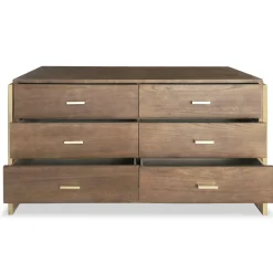 Commode 6 tiroirs Edgar Bois Marron et Métal Or