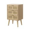 Commode 3 Tiroirs Façade en Cannage Rotin Naturel Beige