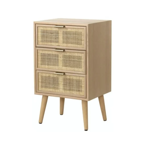 Commode 3 Tiroirs Façade en Cannage Rotin Naturel Beige