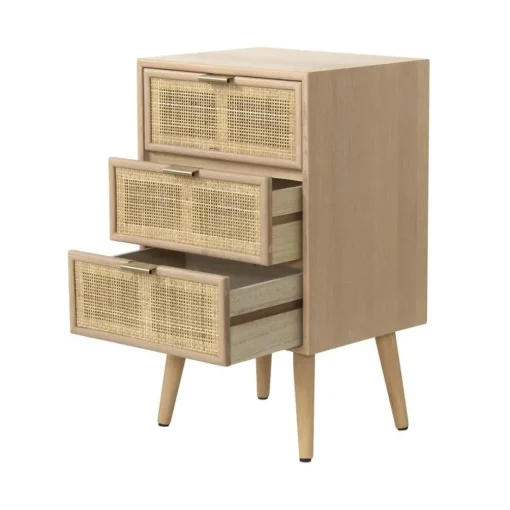 Commode 3 Tiroirs Façade en Cannage Rotin Naturel Beige