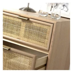 Commode 3 Tiroirs Façade en Cannage Rotin Naturel Beige