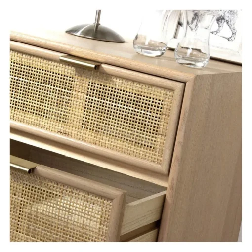 Commode 3 Tiroirs Façade en Cannage Rotin Naturel Beige