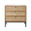 Commode 3 Tiroirs Façade Rotin en bois Beige