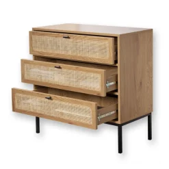 Commode 3 Tiroirs Façade Rotin en bois Beige