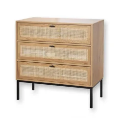 Commode 3 Tiroirs Façade Rotin en bois Beige