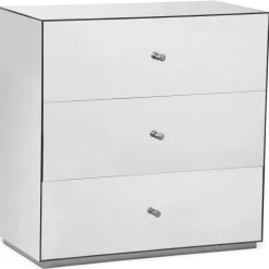Commode 3 Tiroirs NARCISSAL En Miroir Pied Argent