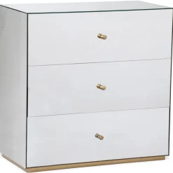 Commode 3 Tiroirs NARCISSAL En Miroir Pied Or