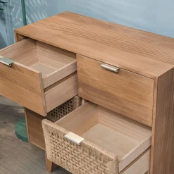 Commode Chambre Scandinave Bois 3 Tiroirs Rangement Marron