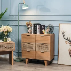 Commode Chambre Scandinave Bois 3 Tiroirs Rangement Marron